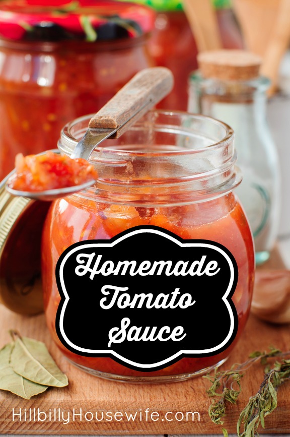 Jar of homemade tomato sauce. 