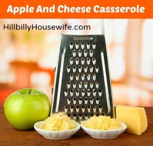 Metal grater and cheese, apple on a kitchen counter