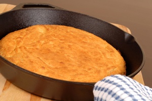 Cornbread made in a cast iron skillet