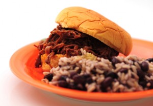 Black Beans and Rice and Shredded Beef Sandwich 