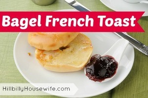 French toast made with bagel and a side of jam. 