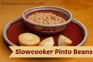 Pinto Beans cooked in a slowcooker and served with a side of cornbread. 