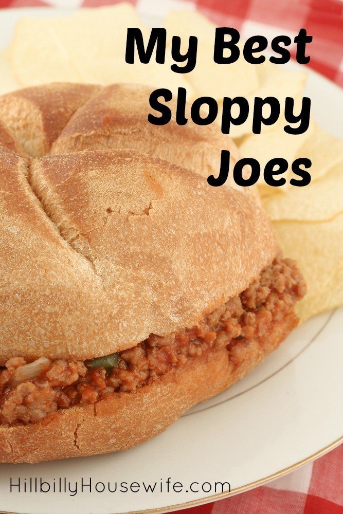 A plate with a Sloppy Joe Sandwich on a bun and chips.