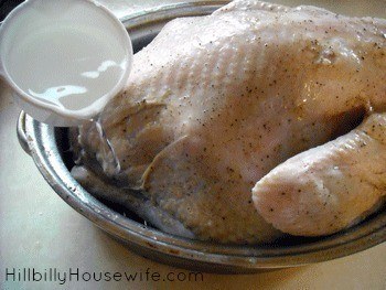 Adding water to the roasting pan