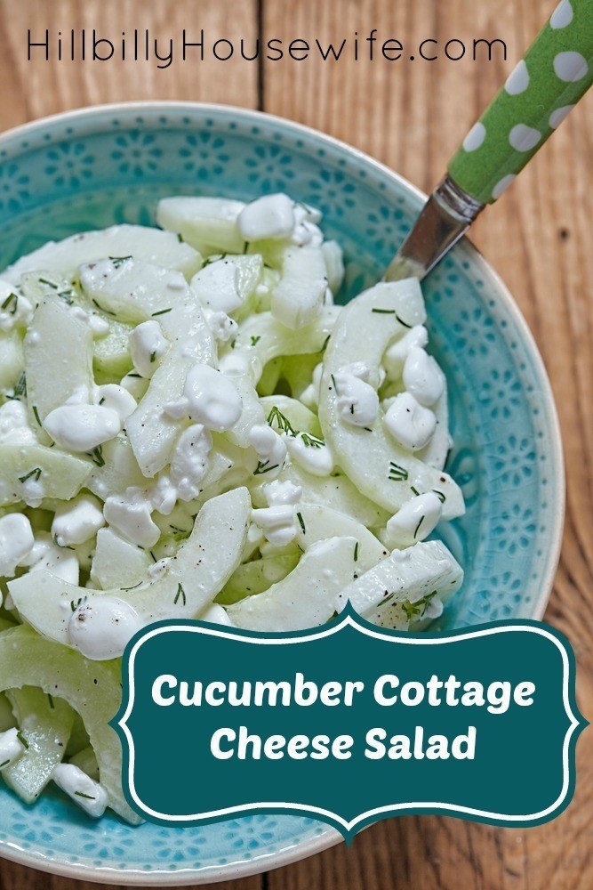 Cucumber Cottage Cheese Salad - A simple summer salad, or a filling, healthy lunch of sliced cucumbers, cottage cheese, herbs and spices. Healthy and delicious. 