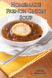 A bowl of homemade french onion soup with cheese crouton