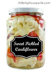 We love this sweet and tangy pickled cauliflower. Perfect for sandwiches, snacking or to perk up a boring salad.
