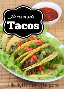 Beef and bean tacos made with homemade taco seasoning.