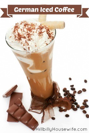 A tall glass of German iced coffee also called Eiskaffee