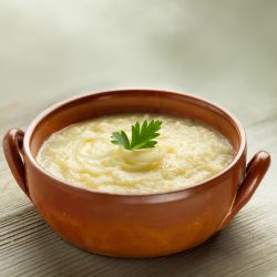 A simple but delicious potato soup made from a mix of instant potatoes, powdered milk and seasonings.