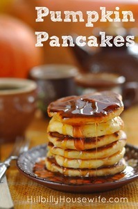 Stack of delicious pumpkin pancakes. Perfect for Fall Breakfast.