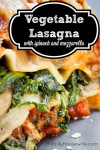 Homemade vegetable lasagna made with spinach and homemade marinara sauce