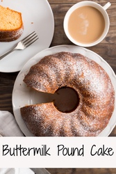 Homemade Buttermilk Pound Cake A tasty homemade buttermilk pound cake topped with powdered sugar..