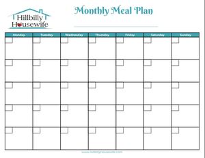 A simple sheet to help you plan your meals for the month