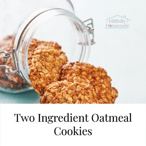 Two Ingredient Oatmeal Cookies - Glass Jar with homemade oat cookies spilling out.