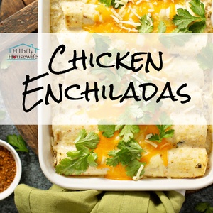A dish of homemade chicken enchiladas covered in cheese