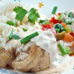 Chicken Ala King over puff pastry